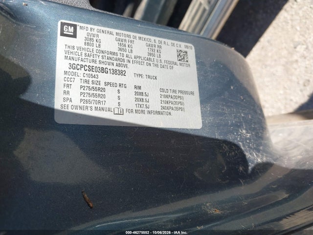Продаж на аукціоні авто 2011 Chevrolet Silverado 1500 Lt, vin: 3GCPCSE03BG138382, номер лоту: 46275552