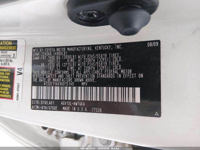 Aukcja sprzedaży 2009 Toyota Venza, vin: 4T3ZE11AX9U015149, numer aukcji: 46275583