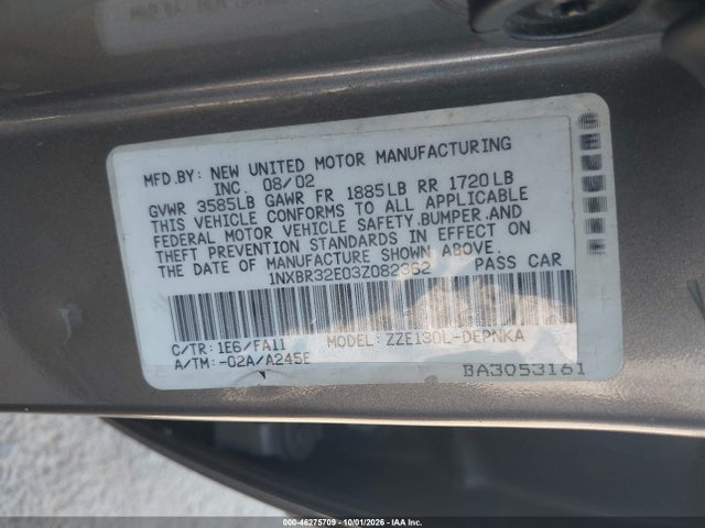 Aukcja sprzedaży 2003 Toyota Corolla Le, vin: 1NXBR32E03Z082362, numer aukcji: 46275709