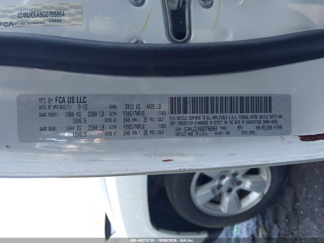 Aukcja sprzedaży 2016 Jeep Compass Latitude, vin: 1C4NJCEA9GD788964, numer aukcji: 46275730