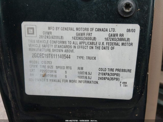 Auction sale of the 2001 Chevrolet Silverado 1500 Lt, vin: 2GCEC19T611140544, lot number: 46275750