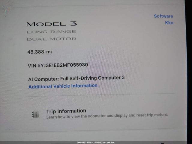 Aukcja sprzedaży 2021 Tesla Model 3 Long Range Dual Motor All-wheel Drive, vin: 5YJ3E1EB2MF055930, numer aukcji: 46275758
