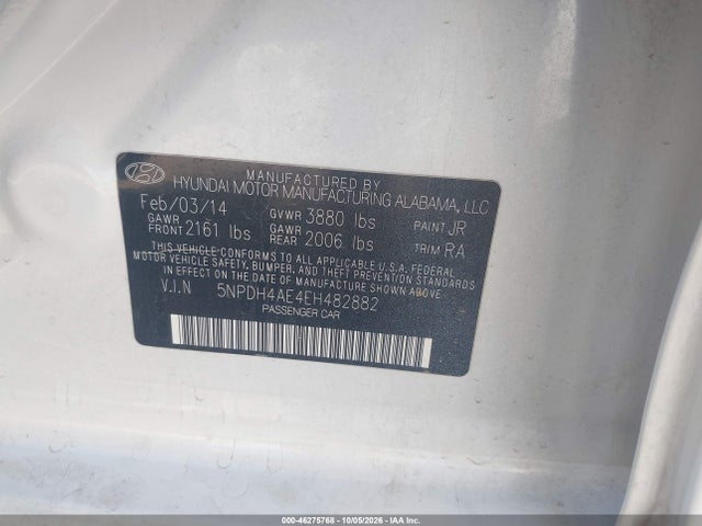 2014 Hyundai Elantra Se მანქანა იყიდება აუქციონზე, vin: 5NPDH4AE4EH482882, აუქციონის ნომერი: 46275768