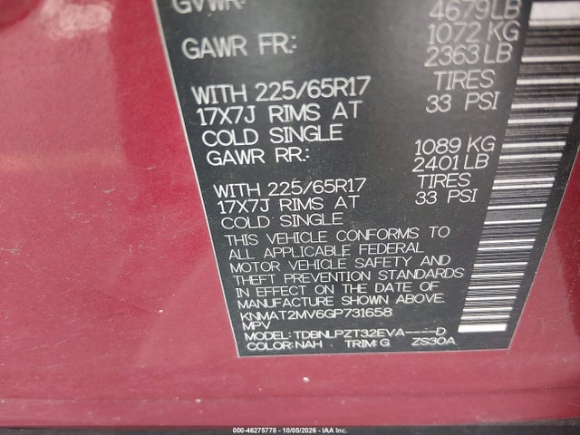 46275778 :رقم المزاد ، KNMAT2MV6GP731658 vin ، 2016 Nissan Rogue S مزاد بيع