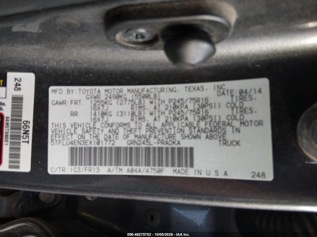 46275782 :رقم المزاد ، 5TFLU4EN3EX101772 vin ، 2014 Toyota Tacoma Base V6 مزاد بيع