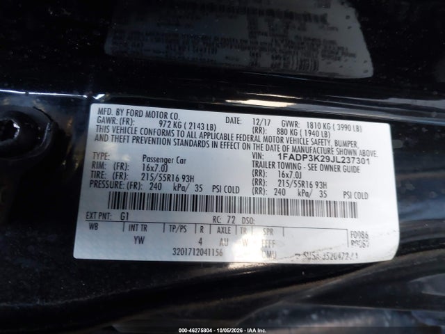 Ford FOCUS SE 2018 1FADP3K29JL237301 Image 9