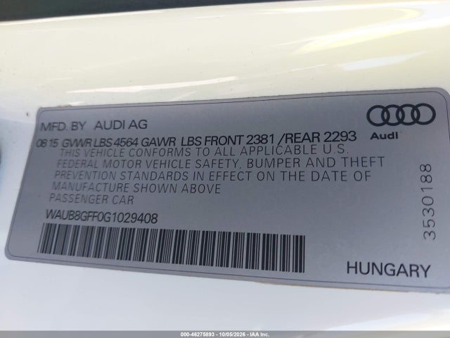WAUB8GFF0G1029408 Audi A3 2.0t Premium