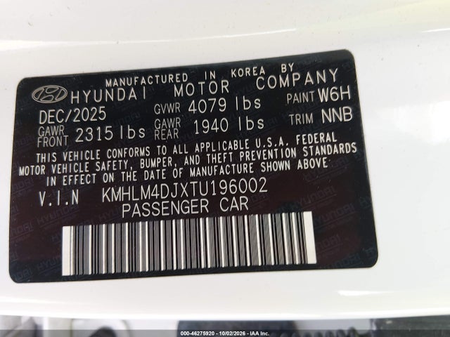 46275920 :رقم المزاد ، KMHLM4DJXTU196002 vin ، 2026 Hyundai Elantra Hybrid Blue مزاد بيع