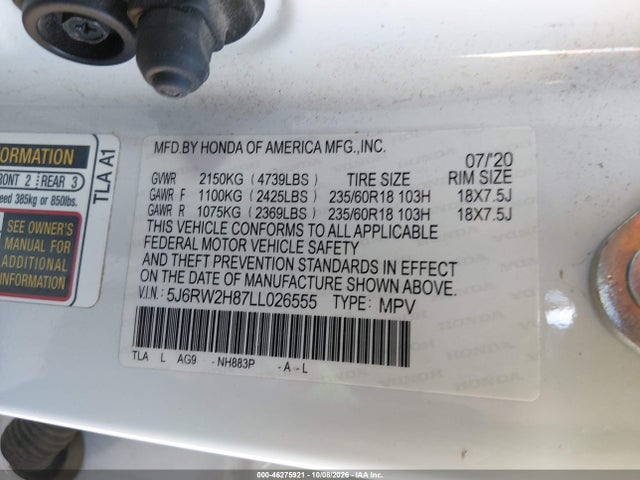 Aukcja sprzedaży 2020 Honda Cr-v Awd Ex-l, vin: 5J6RW2H87LL026555, numer aukcji: 46275921