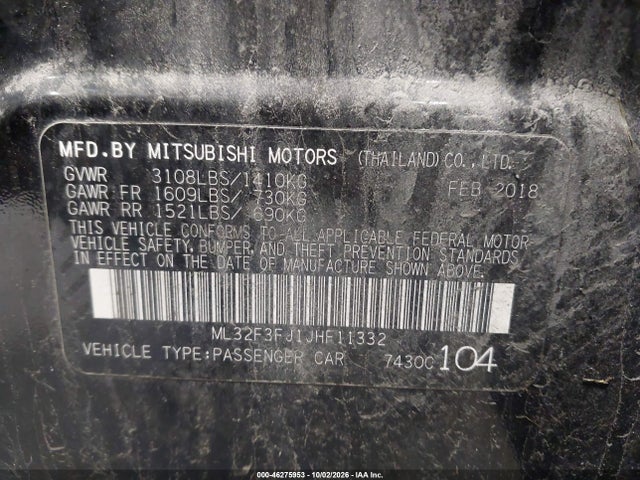 Продаж на аукціоні авто 2018 Mitsubishi Mirage G4 Es, vin: ML32F3FJ1JHF11332, номер лоту: 46275953