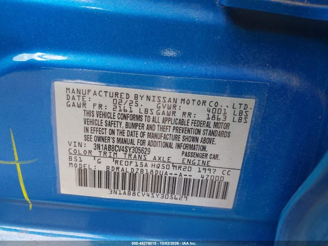Продажа на аукционе авто 2025 Nissan Sentra Sv, vin: 3N1AB8CV4SY305629, номер лота: 46276015