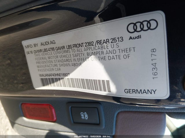 46276022 :رقم المزاد ، WAUANAF40HN016927 vin ، 2017 Audi A4 2.0t Premium مزاد بيع