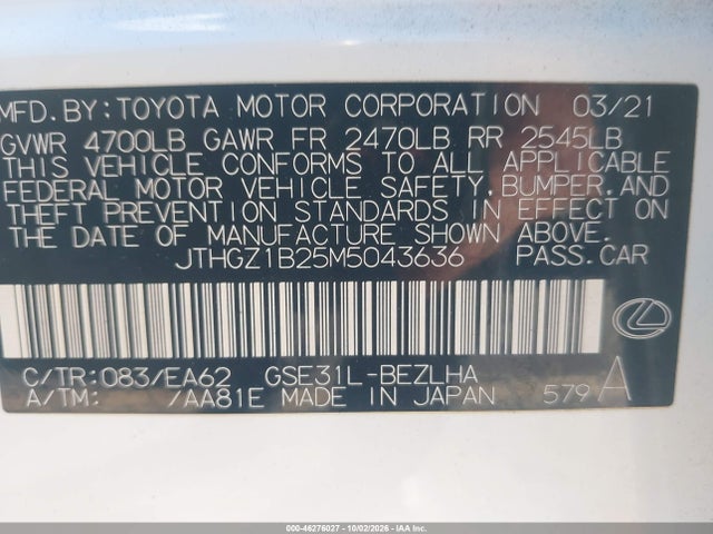 JTHGZ1B25M5043636 Lexus Is 350 F Sport