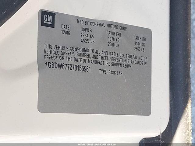 Продаж на аукціоні авто 2007 Cadillac Sts V6, vin: 1G6DW677270155961, номер лоту: 46276056