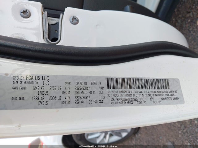 46276072 :رقم المزاد ، 3C4PDCBG7GT199317 vin ، 2016 Dodge Journey Sxt مزاد بيع