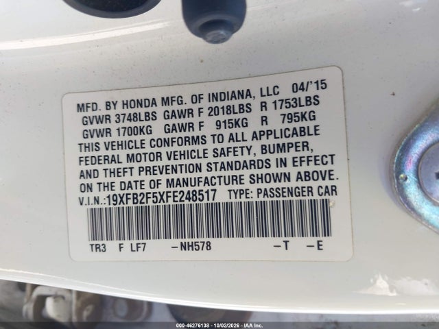 Honda Civic Lx 2015 19XFB2F5XFE248517 Image 9
