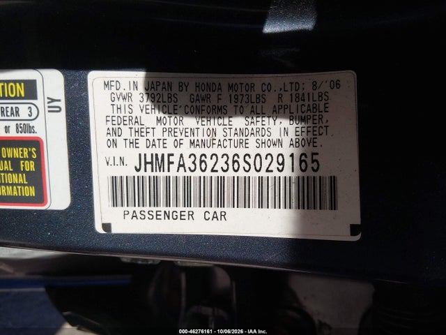 Aukcja sprzedaży 2006 Honda Civic Hybrid, vin: JHMFA36236S029165, numer aukcji: 46276161