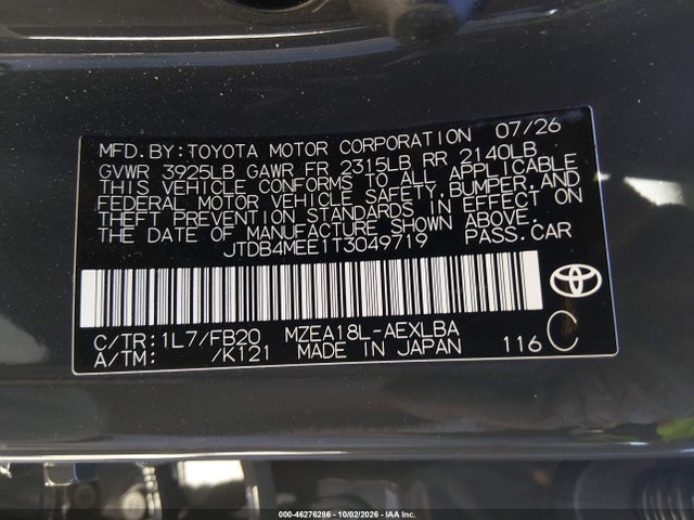 JTDB4MEE1T3049719 Toyota COROLLA LE