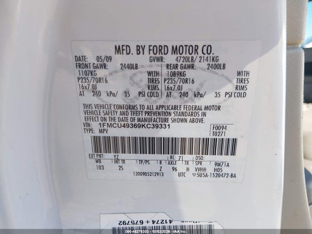 Продаж на аукціоні авто 2009 Ford Escape Hybrid Limited, vin: 1FMCU49369KC39331, номер лоту: 46276303