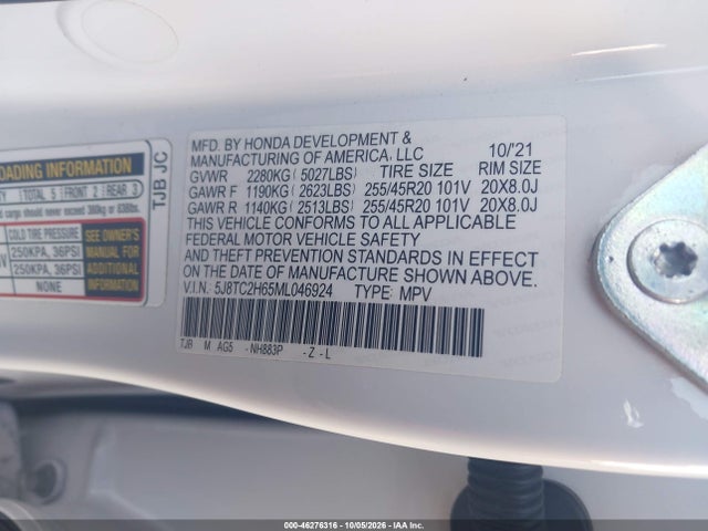 Продаж на аукціоні авто 2021 Acura Rdx A-spec Package, vin: 5J8TC2H65ML046924, номер лоту: 46276316
