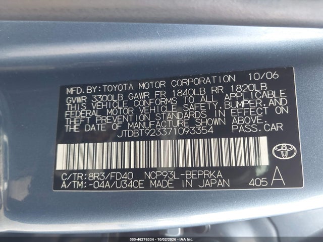 Продаж на аукціоні авто 2007 Toyota Yaris, vin: JTDBT923371093354, номер лоту: 46276334