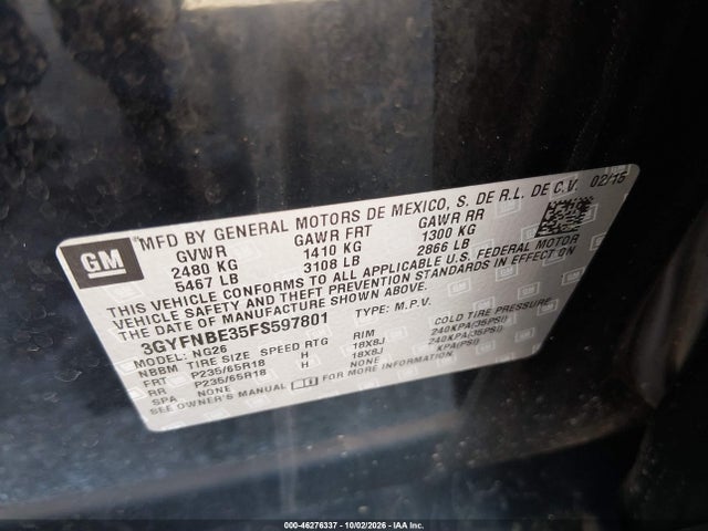 Продаж на аукціоні авто 2015 Cadillac Srx Luxury Collection, vin: 3GYFNBE35FS597801, номер лоту: 46276337