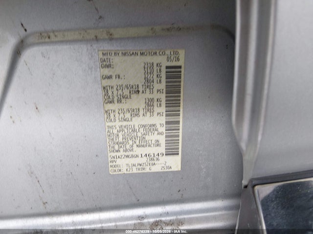 2016 Nissan Murano S მანქანა იყიდება აუქციონზე, vin: 5N1AZ2MG8GN146149, აუქციონის ნომერი: 46276339