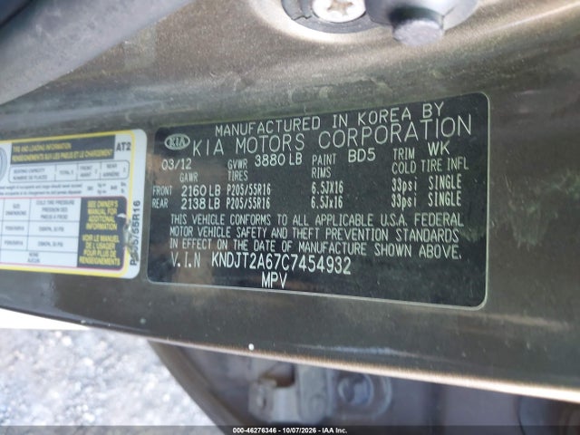 Aukcja sprzedaży 2012 Kia Soul +, vin: KNDJT2A67C7454932, numer aukcji: 46276346