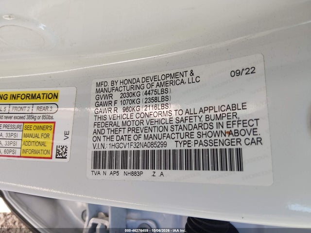 1HGCV1F32NA085299 Honda Accord Sport