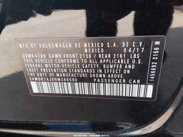 Продажа на аукционе авто 2017 Volkswagen Jetta 1.4t Se, vin: 3VWDB7AJ0HM366560, номер лота: 46276487