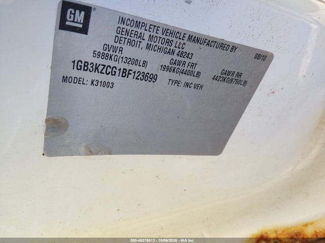 Продажа на аукционе авто 2011 Chevrolet Silverado 3500hd Chassis Work Truck, vin: 1GB3KZCG1BF123699, номер лота: 46276513