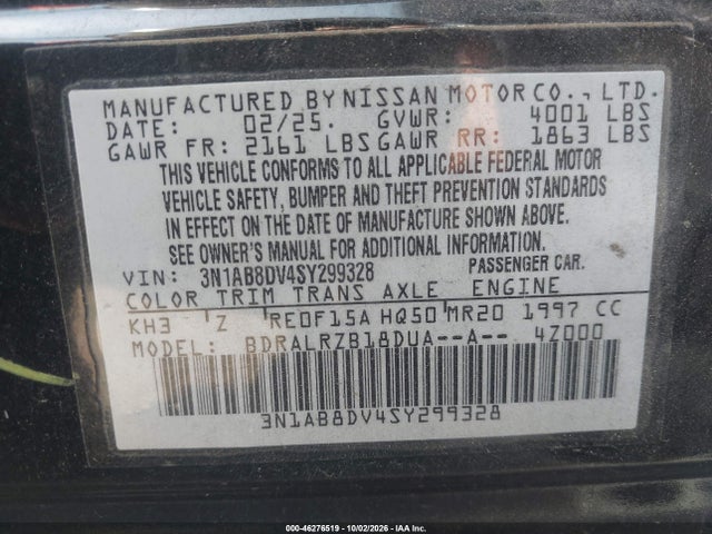 Продажа на аукционе авто 2025 Nissan Sentra Sr, vin: 3N1AB8DV4SY299328, номер лота: 46276519