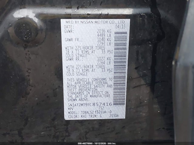 Aukcja sprzedaży 2015 Nissan Rogue Sl, vin: 5N1AT2MT9FC857416, numer aukcji: 46276560