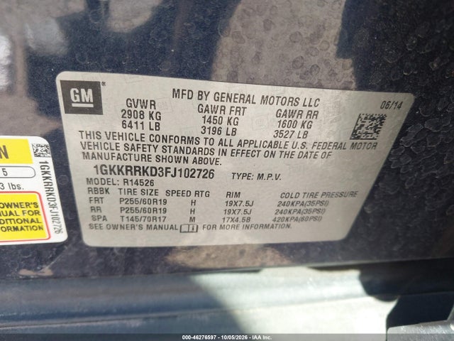 1GKKRRKD3FJ102726 GMC Acadia Slt-1