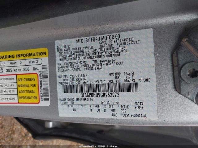 Aukcja sprzedaży 2016 Ford Fusion Se, vin: 3FA6P0HD9GR252973, numer aukcji: 46276600
