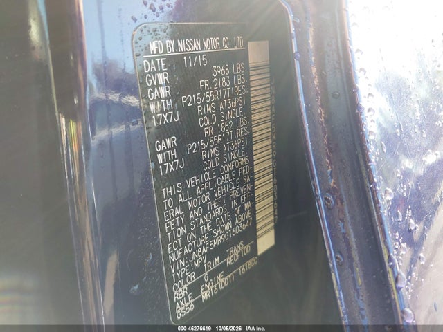 Aukcja sprzedaży 2016 Nissan Juke S, vin: JN8AF5MR9GT603647, numer aukcji: 46276619