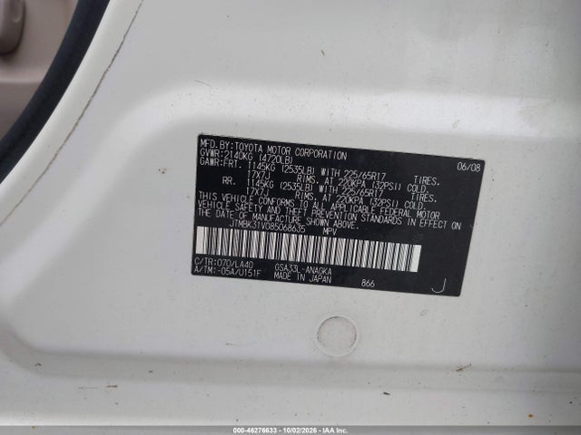 46276633 :رقم المزاد ، JTMBK31V085068635 vin ، 2008 Toyota Rav4 Limited V6 مزاد بيع