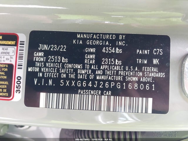 Auction sale of the 2023 Kia K5 Gt-line, vin: 5XXG64J26PG168061, lot number: 46276683