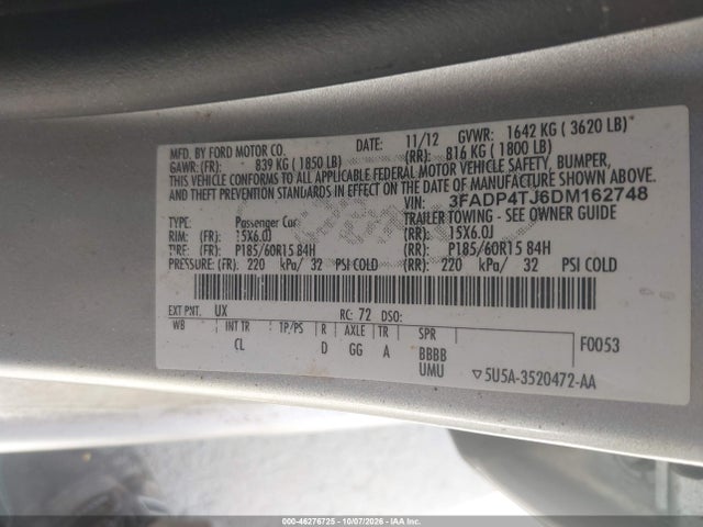 Aukcja sprzedaży 2013 Ford Fiesta S, vin: 3FADP4TJ6DM162748, numer aukcji: 46276725