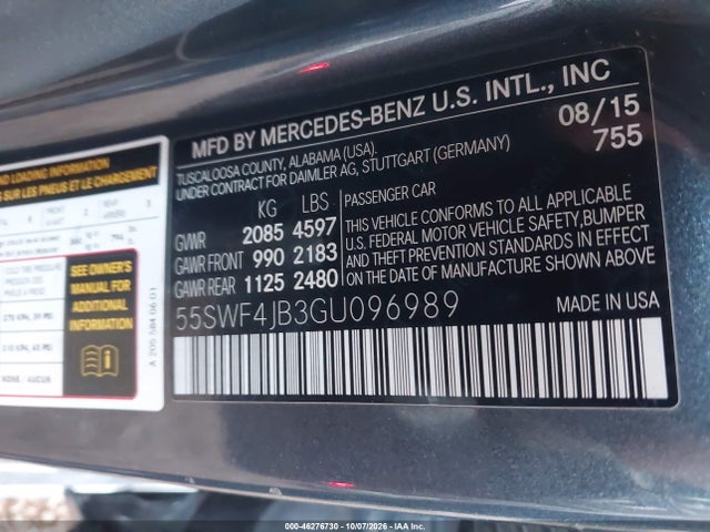 Продажа на аукционе авто 2016 Mercedes-benz C 300 Sport, vin: 55SWF4JB3GU096989, номер лота: 46276730