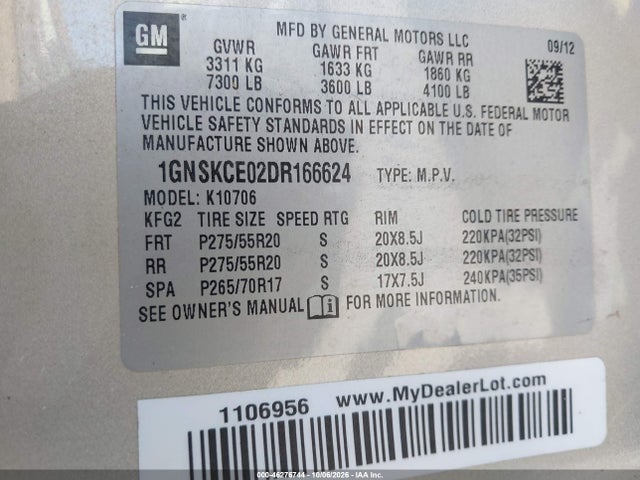 2013 Chevrolet Tahoe Ltz მანქანა იყიდება აუქციონზე, vin: 1GNSKCE02DR166624, აუქციონის ნომერი: 46276744