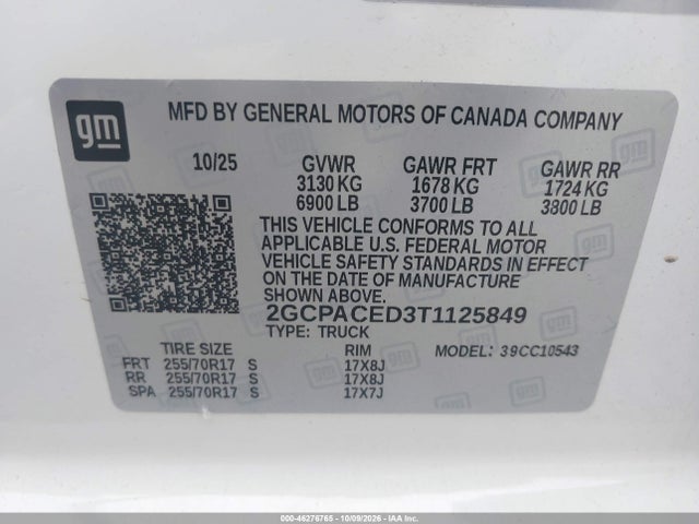 Aukcja sprzedaży 2026 Chevrolet Silverado 1500 2wd  Short Bed Lt, vin: 2GCPACED3T1125849, numer aukcji: 46276765