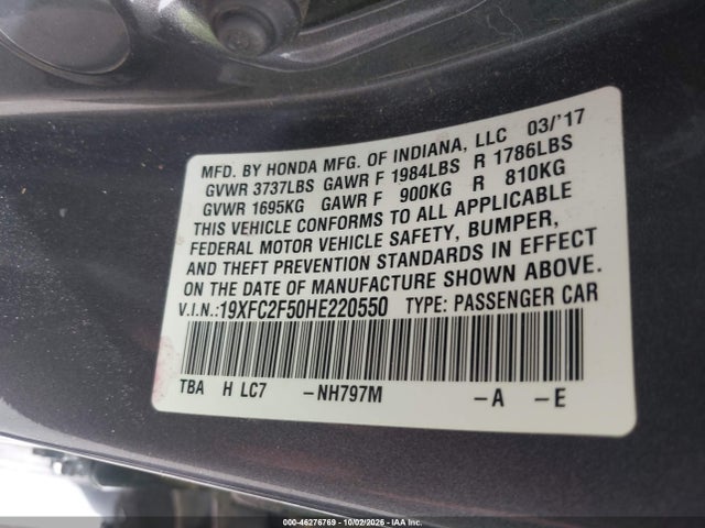 19XFC2F50HE220550 Honda Civic Lx