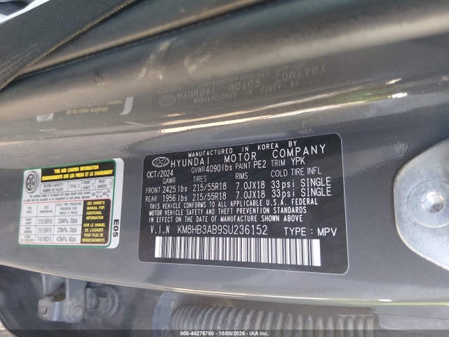 Продаж на аукціоні авто 2025 Hyundai Kona Sel, vin: KM8HB3AB9SU236152, номер лоту: 46276780