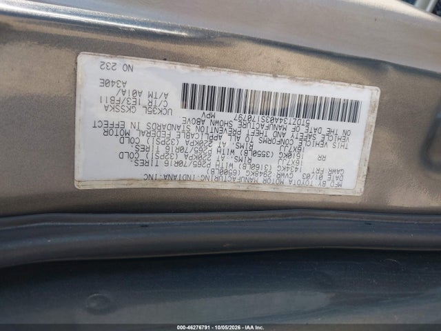Aukcja sprzedaży 2003 Toyota Sequoia Sr5 V8, vin: 5TDZT34A03S170797, numer aukcji: 46276791