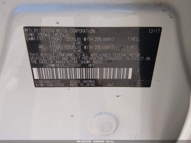 JTMWFREVXJJ732049 Toyota Rav4 Xle