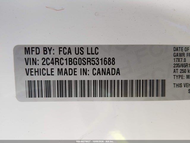 46276827 :رقم المزاد ، 2C4RC1BG0SR531688 vin ، 2025 Chrysler Pacifica Select مزاد بيع