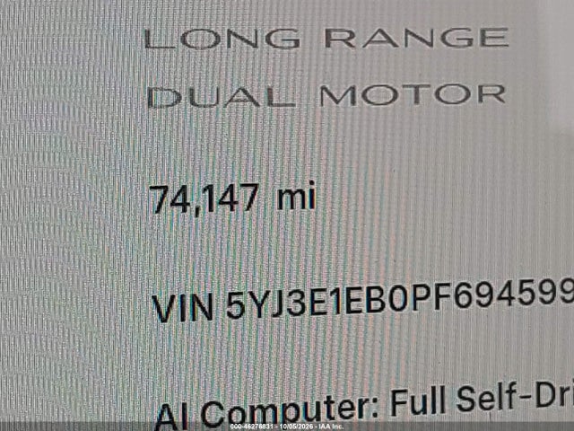 5YJ3E1EB0PF694599 Tesla Model 3 Long Range Dual Motor All-wheel Drive