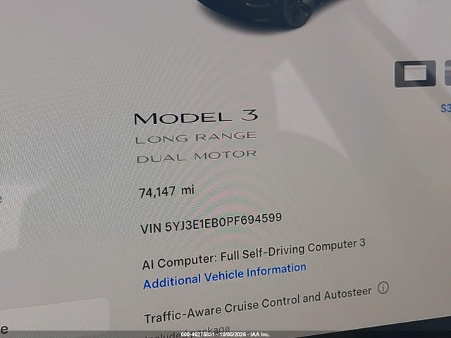 5YJ3E1EB0PF694599 Tesla Model 3 Long Range Dual Motor All-wheel Drive