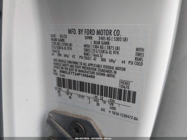 Продаж на аукціоні авто 2023 Ford Transit Connect Xlt, vin: NM0LE7T24P1556480, номер лоту: 46276836